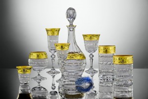 Gold decorated collection of glasses and decanter