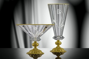 Vase and bowl - gold decorated made from Bohemia crystal