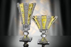 Vase and bowl - gold decorated made from Bohemia crystal