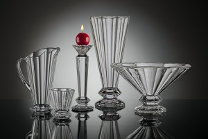Candlestick, jug, bowl, vase and glass - set of bohemia crystal glassware
