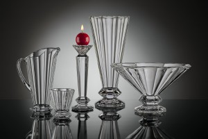 Candlestick, jug, bowl, vase and glass - set of bohemia crystal glassware