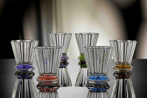 Set of slightly colored crystal glasses