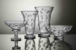 Vases and bowls made from clear crystal glass