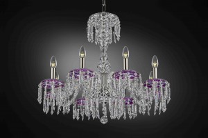 Purple-decorated crystal glass chandelier