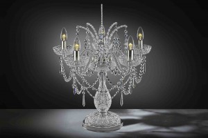 Table lamp with crystal glass chains