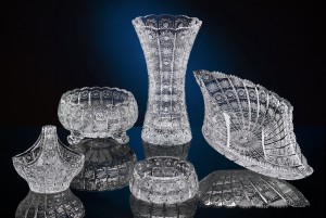 Hand cut vase and basket from Bohemia crystal