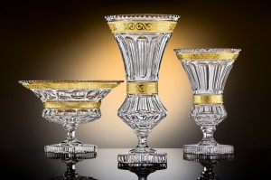 Hand cut and golded vases and bowl from bohemia crystal glass