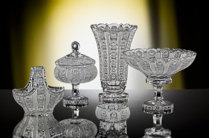 Cut bohemial crystal glassware - bowls, basket and vase